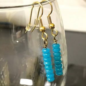 Small brilliant blue dyed agate bead earrings